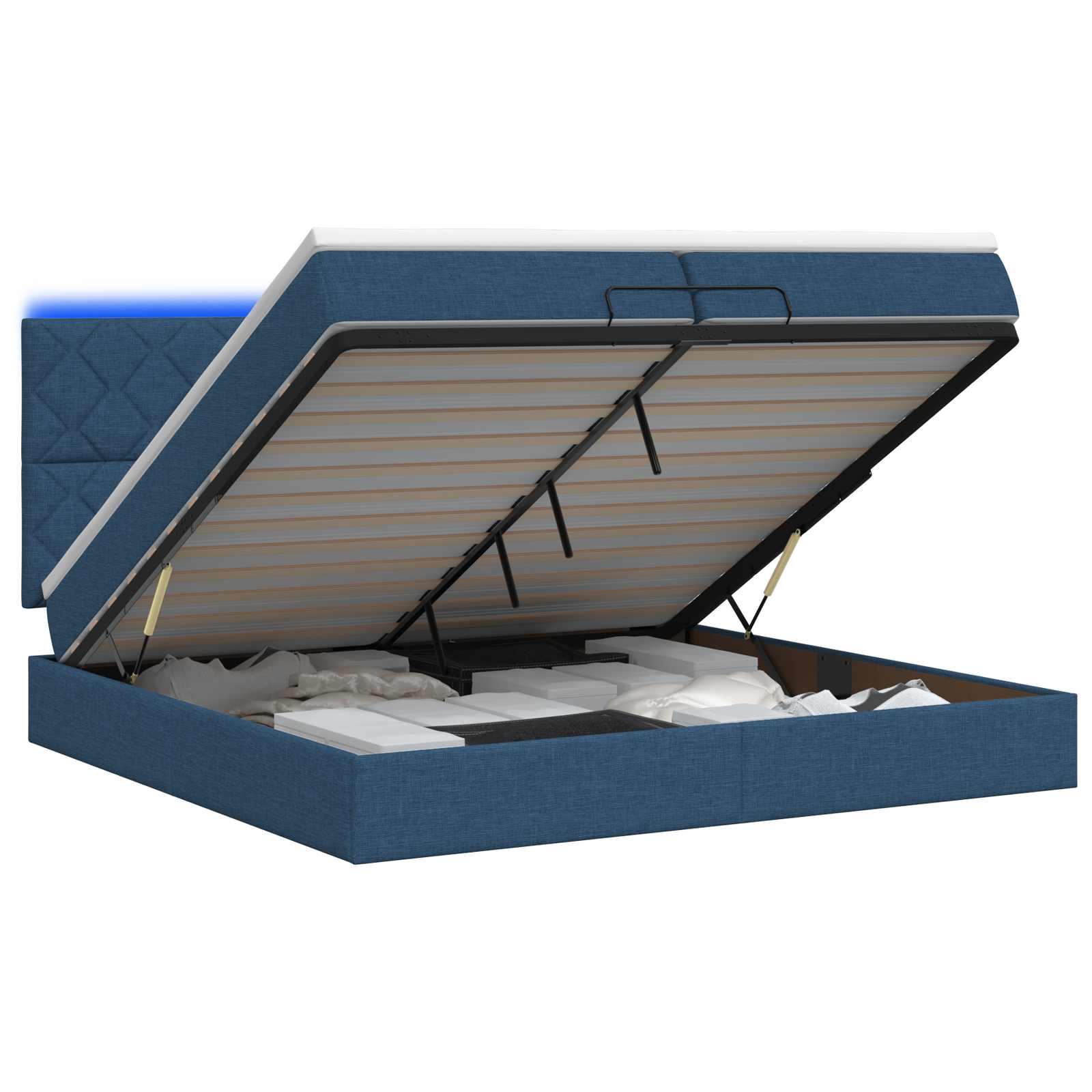 Κρεβάτι Ottoman με Στρώμα και LED Μπλε 200 x 200 cm Ύφασμα - Pakobazaar