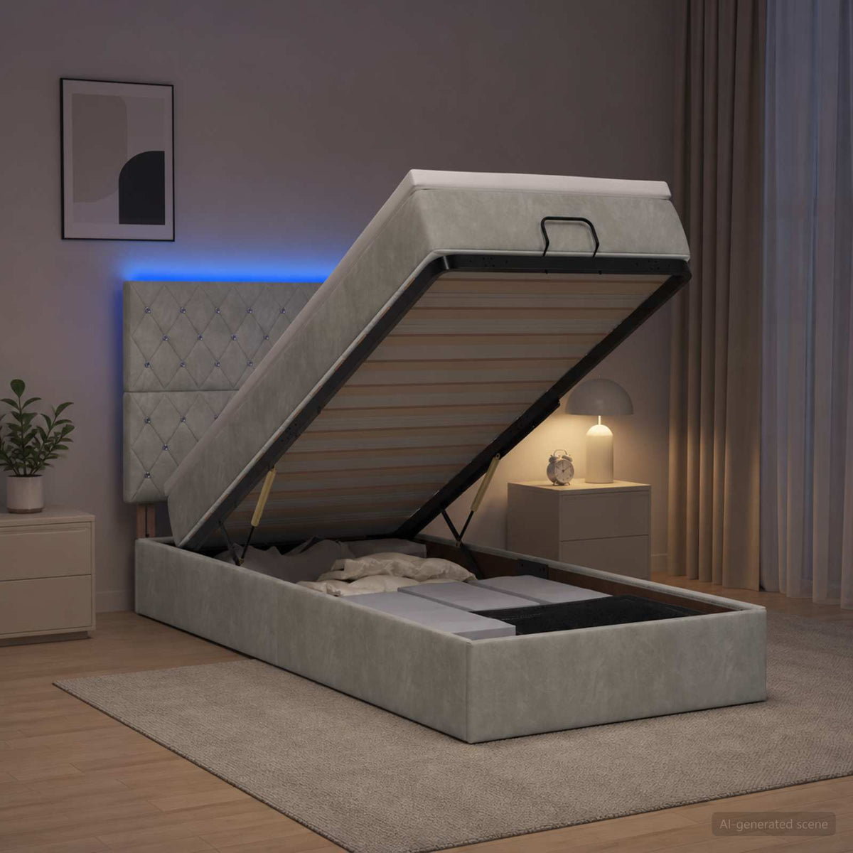 Κρεβάτι Ottoman με Στρώμα και LED Ανοιχτό γκρι 90 x 200 cm - Pakobazaar