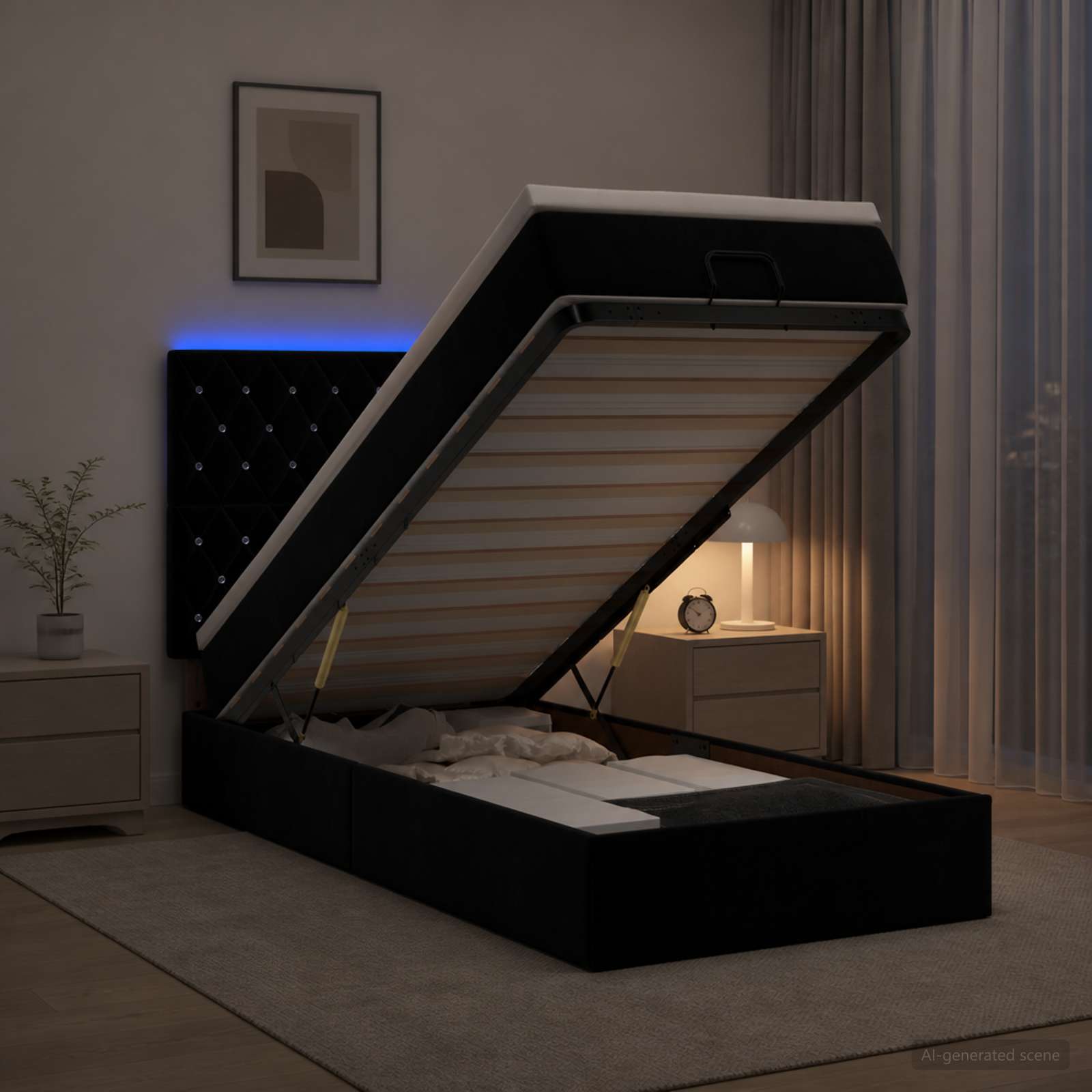 Κρεβάτι Ottoman με Στρώμα και LED Μαύρο 80 x 200 cm Βελούδο - Pakobazaar