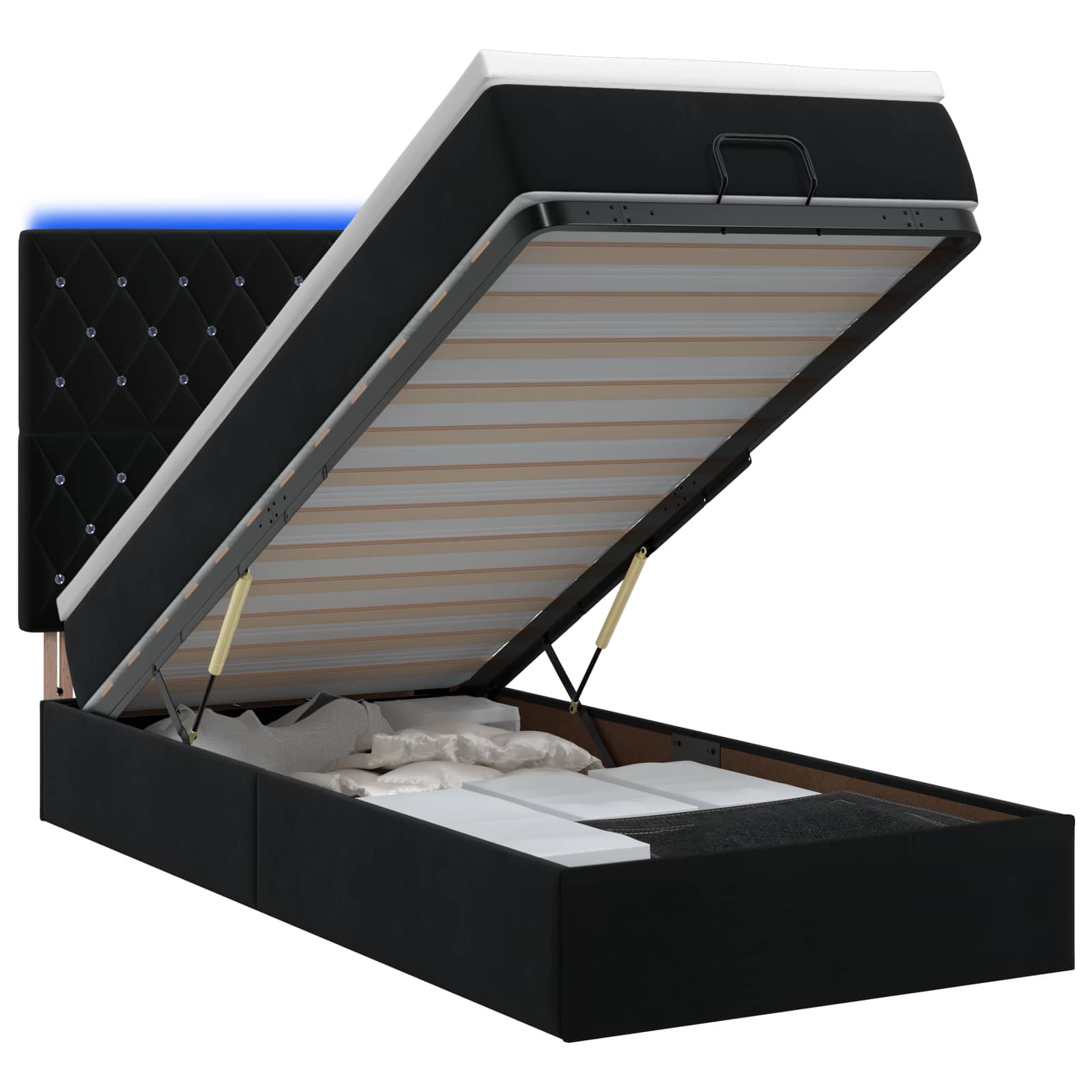 Κρεβάτι Ottoman με Στρώμα και LED Μαύρο 80 x 200 cm Βελούδο - Pakobazaar
