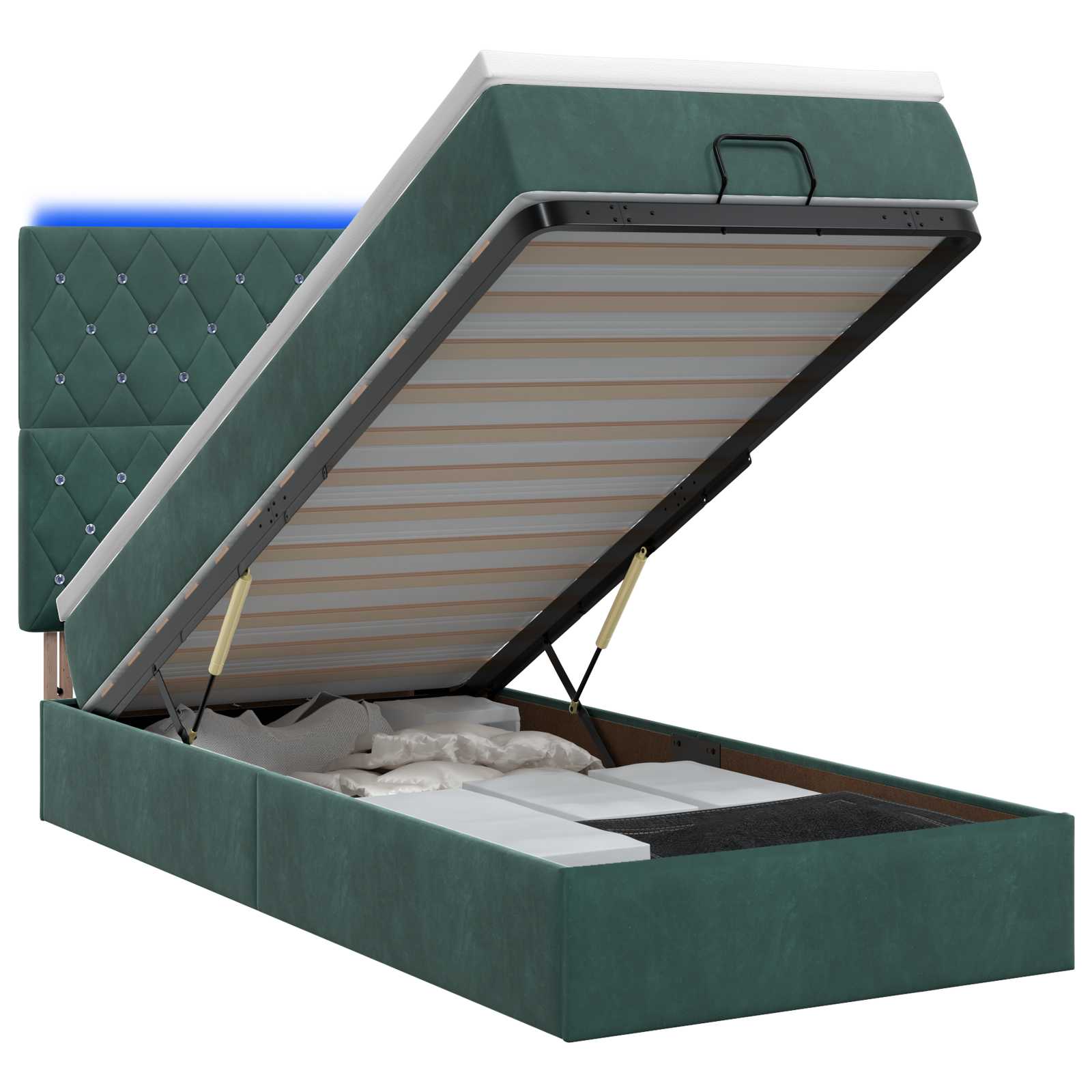 Κρεβάτι Ottoman με Στρώμα και LED Σκούρο Πράσινο 80 x 200 cm - Pakobazaar