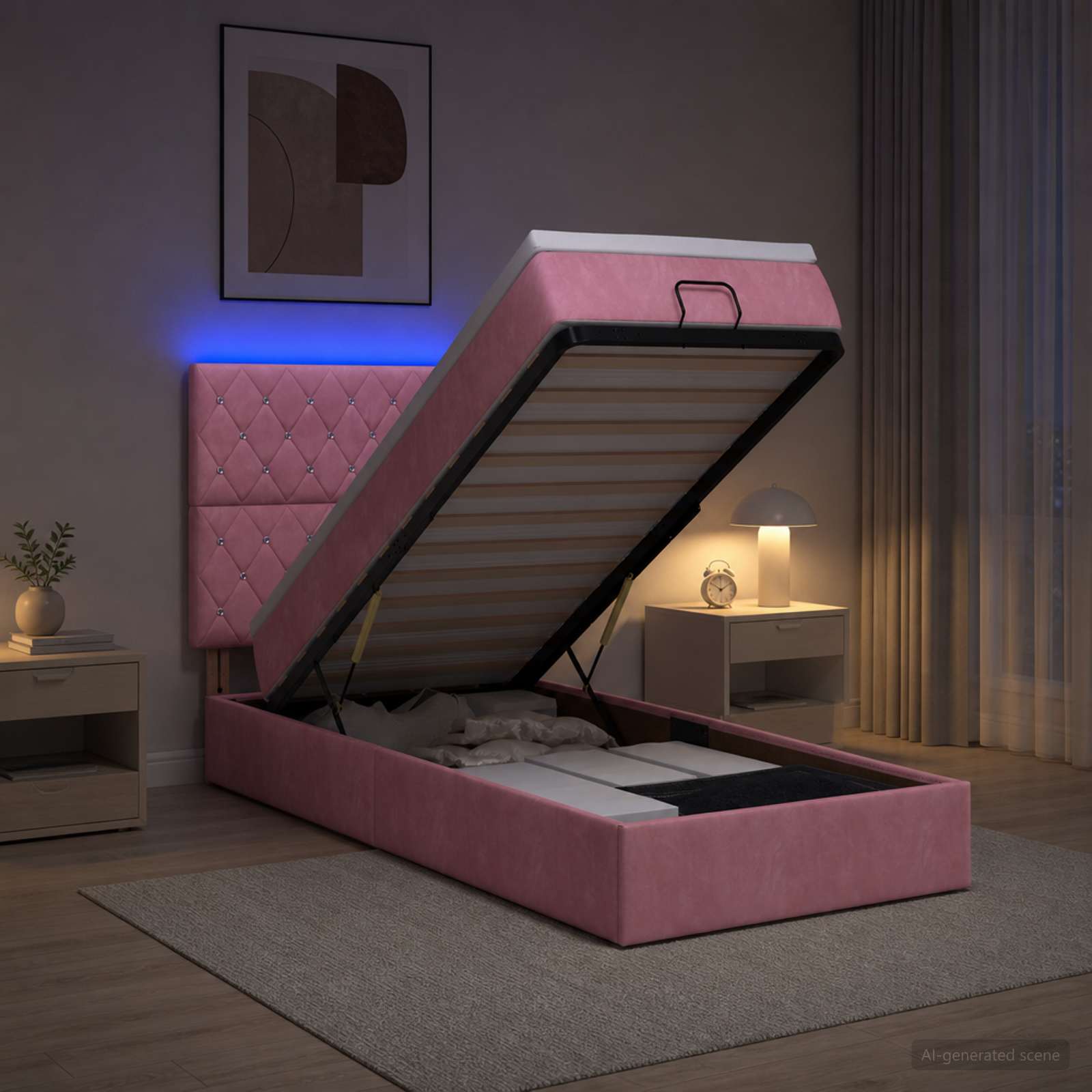 Κρεβάτι Ottoman με Στρώμα και LED Ροζ 90 x 190 cm Βελούδο - Pakobazaar