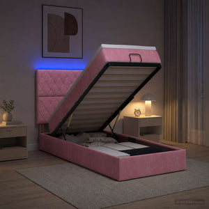 Κρεβάτι Ottoman με Στρώμα και LED Ροζ 90 x 190 cm Βελούδο - Pakobazaar