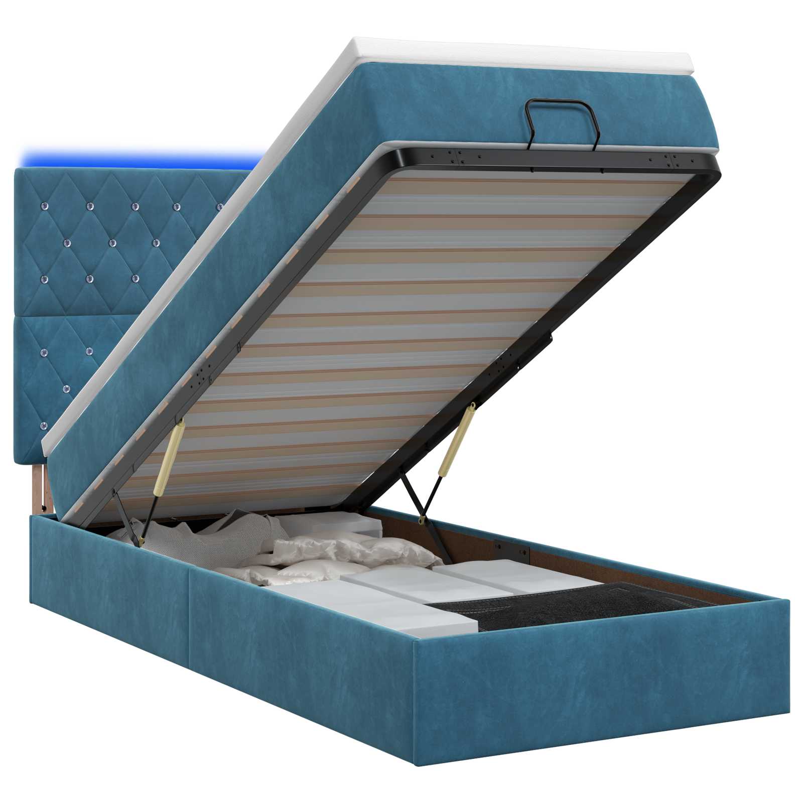 Κρεβάτι Ottoman με Στρώμα και LED Σκούρο Μπλε 90 x 190 cm - Pakobazaar