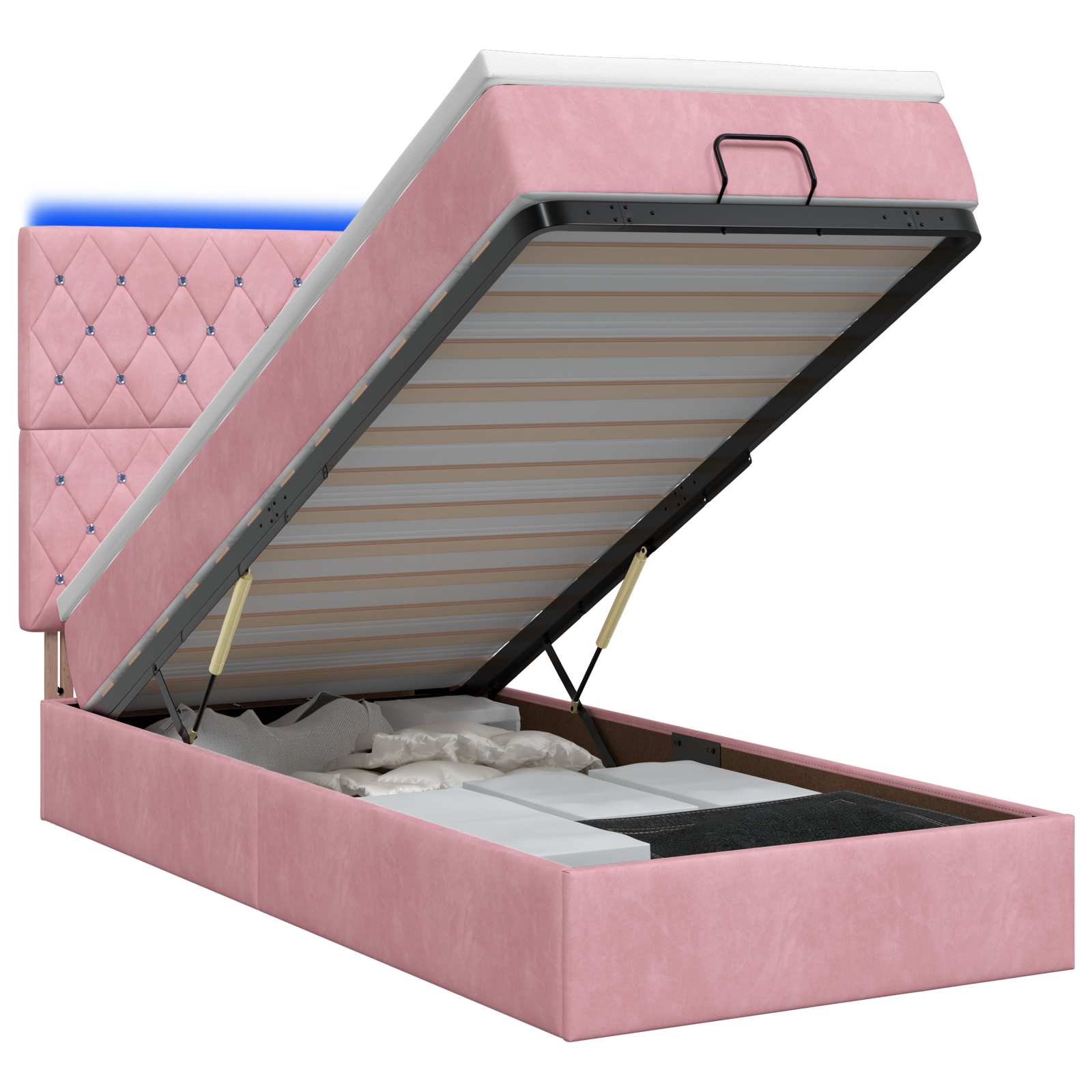 Κρεβάτι Ottoman με Στρώμα και LED Ροζ 90 x 190 cm Βελούδο - Pakobazaar