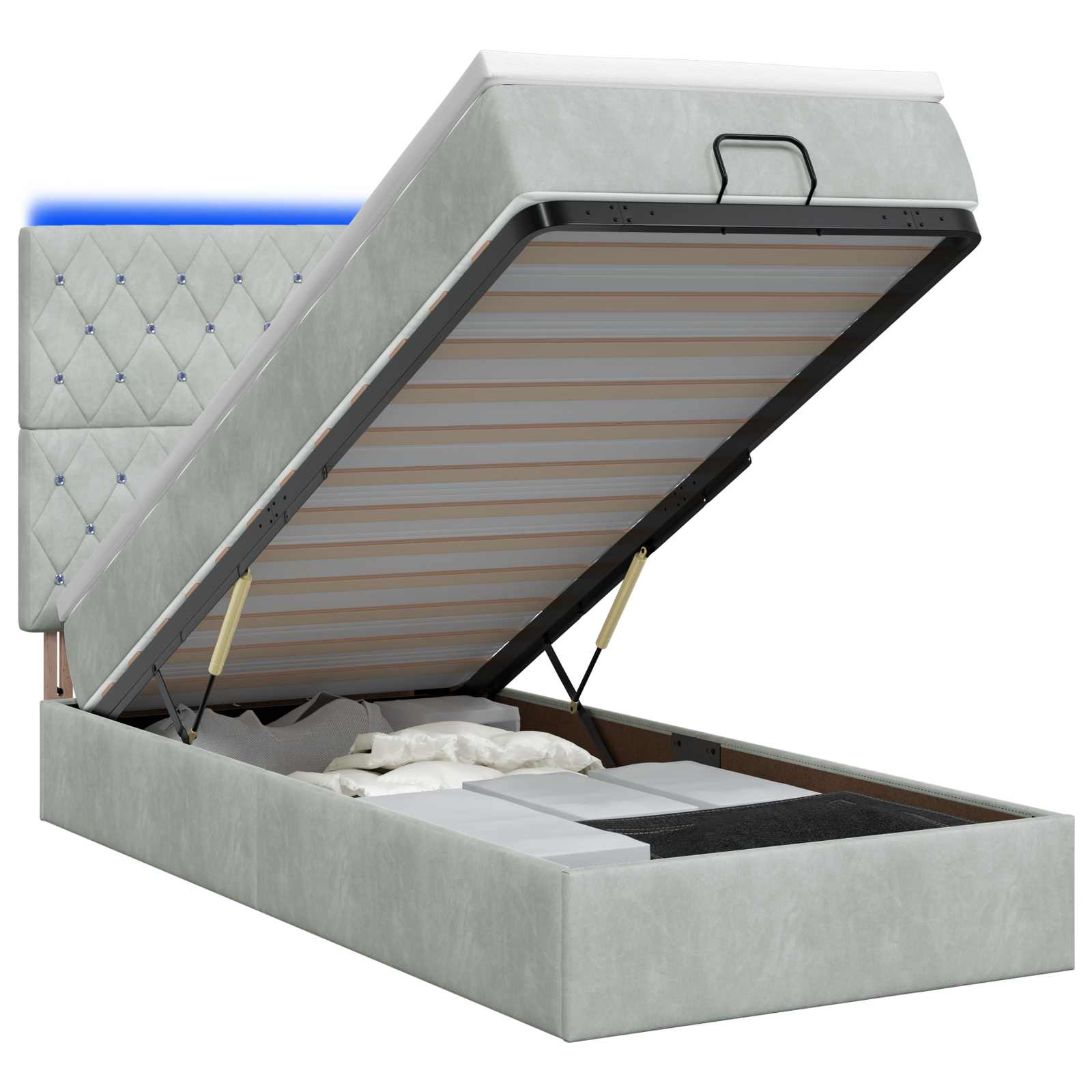 Κρεβάτι Ottoman με Στρώμα και LED Ανοιχτό γκρι 100 x 200 cm - Pakobazaar
