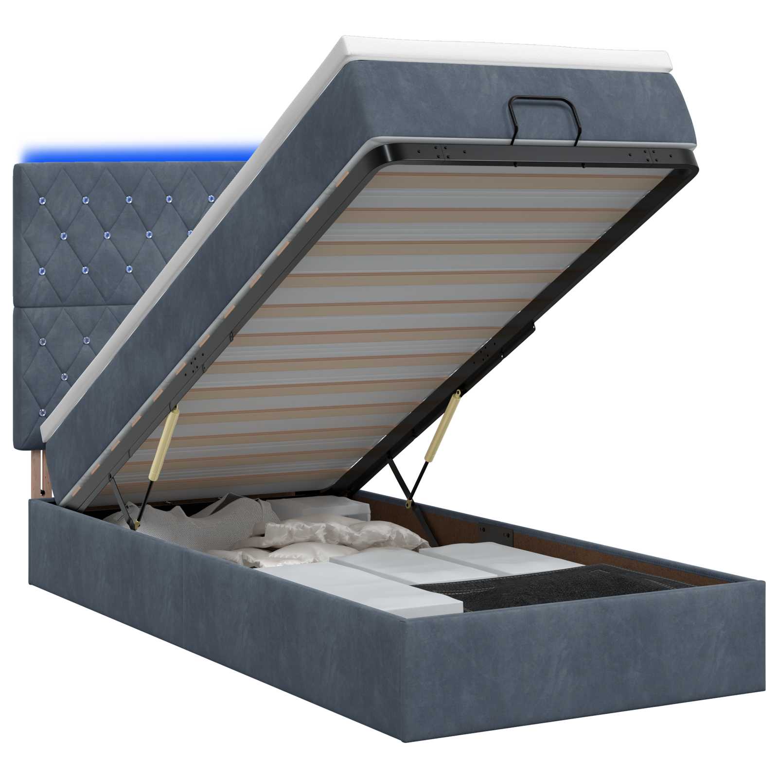 Κρεβάτι Ottoman με Στρώμα και LED Σκούρο Γκρι 100 x 200 cm - Pakobazaar