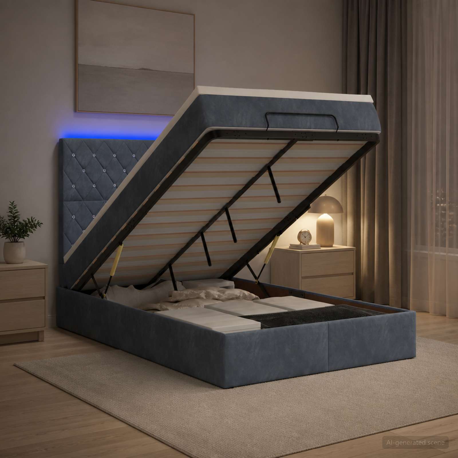 Κρεβάτι Ottoman με Στρώμα και LED Σκούρο Γκρι 120 x 190 cm - Pakobazaar