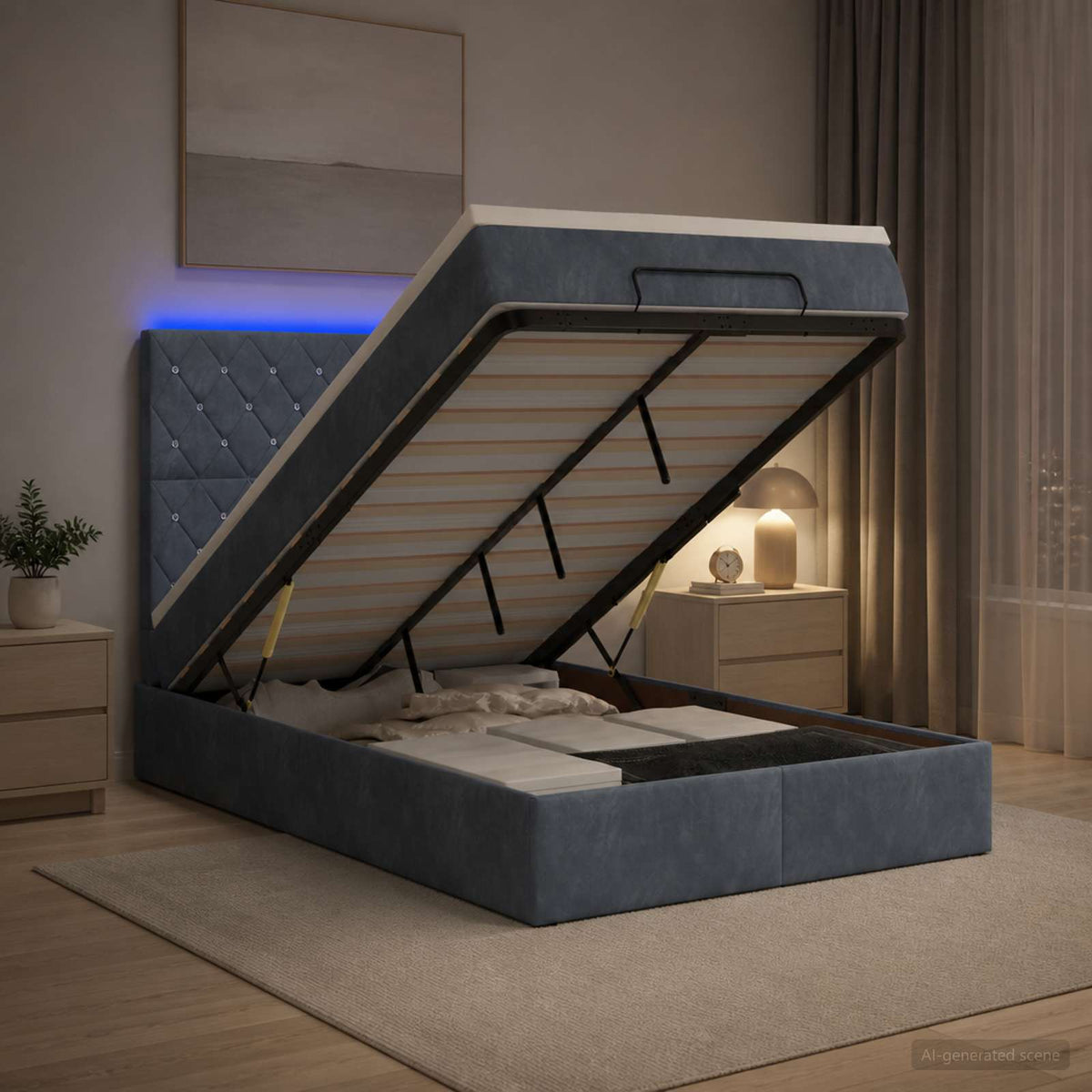 Κρεβάτι Ottoman με Στρώμα και LED Σκούρο Γκρι 120 x 200 cm - Pakobazaar