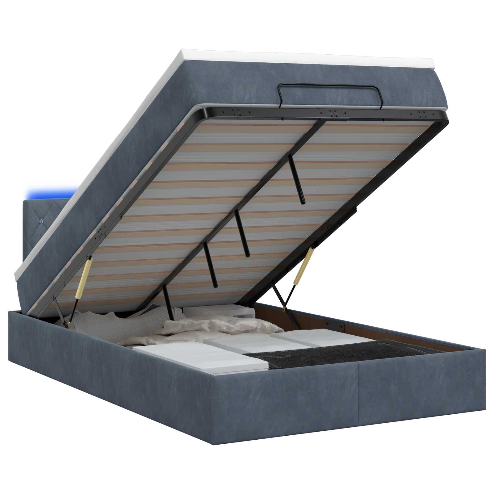 Κρεβάτι Ottoman με Στρώμα και LED Σκούρο Γκρι 120 x 190 cm - Pakobazaar