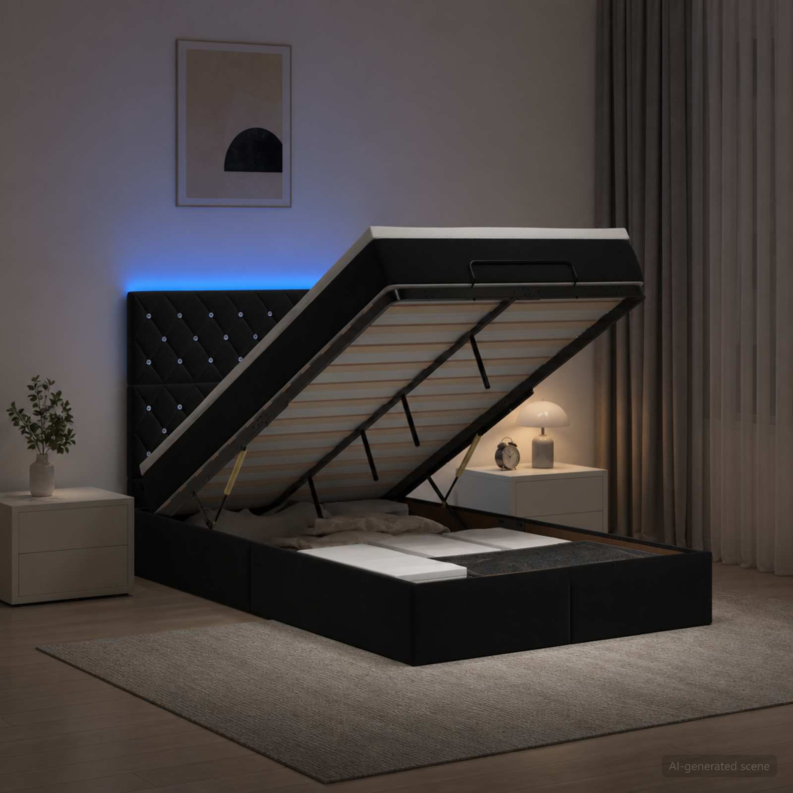 Κρεβάτι Ottoman με Στρώμα και LED Μαύρο 120 x 190 cm Βελούδο - Pakobazaar