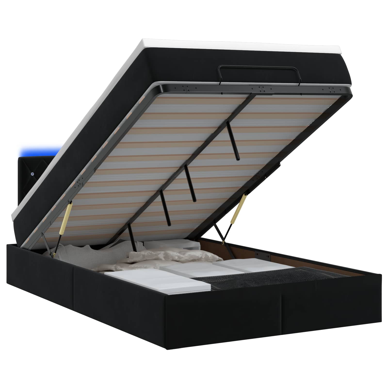 Κρεβάτι Ottoman με Στρώμα και LED Μαύρο 120 x 190 cm Βελούδο - Pakobazaar