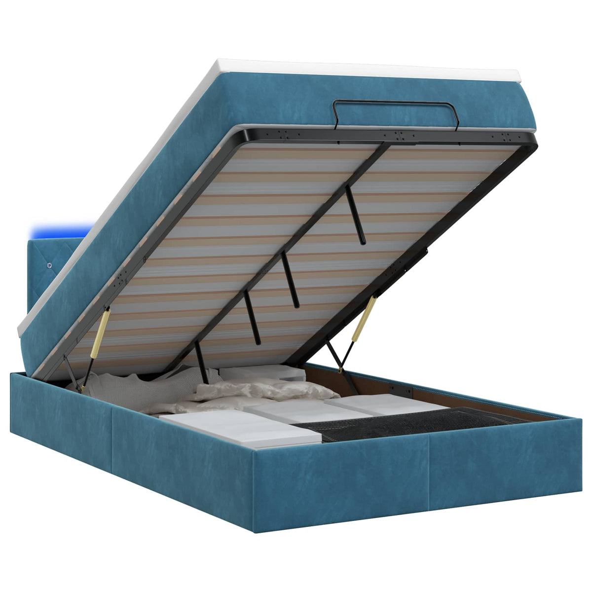 Κρεβάτι Ottoman με Στρώμα και LED Σκούρο Μπλε 120 x 190 cm - Pakobazaar