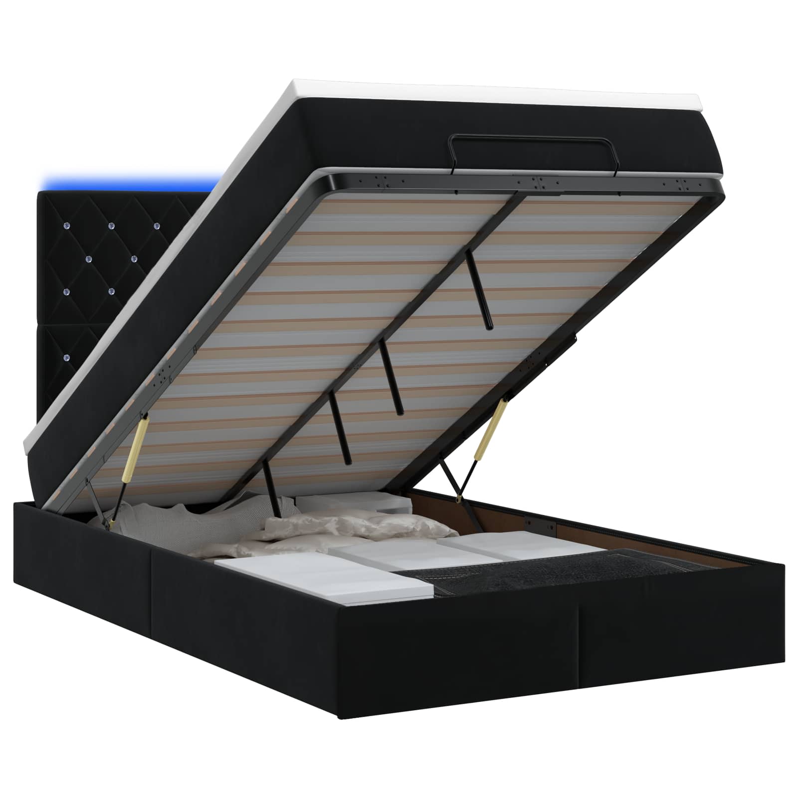 Κρεβάτι Ottoman με Στρώμα και LED Μαύρο 120 x 200 cm Βελούδο - Pakobazaar