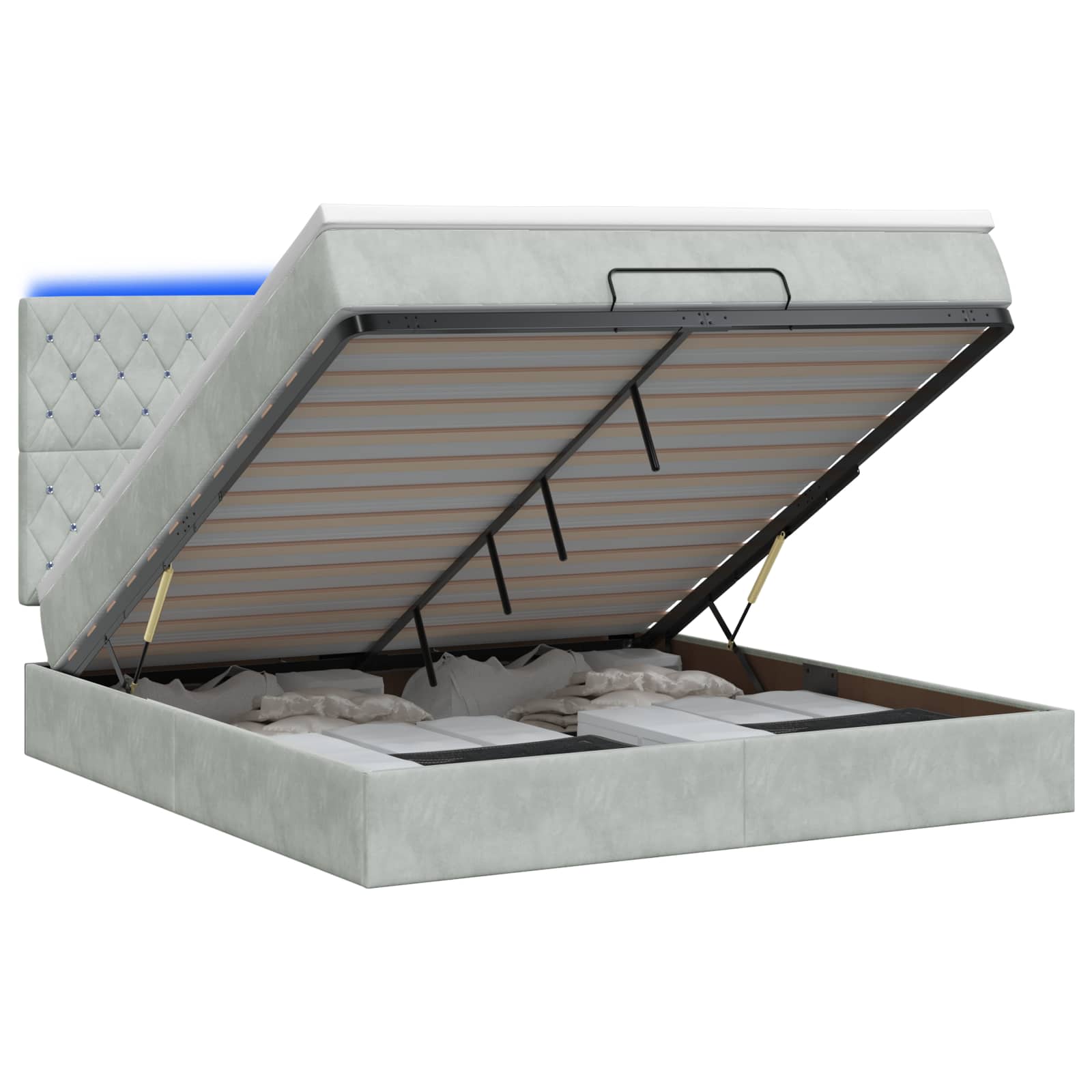 Κρεβάτι Ottoman με Στρώμα και LED Ανοιχτό γκρι 140 x 190 cm - Pakobazaar
