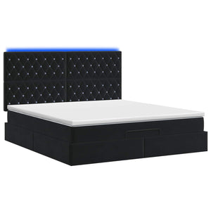 Κρεβάτι Ottoman με Στρώμα και LED Μαύρο 160 x 200 cm Βελούδο