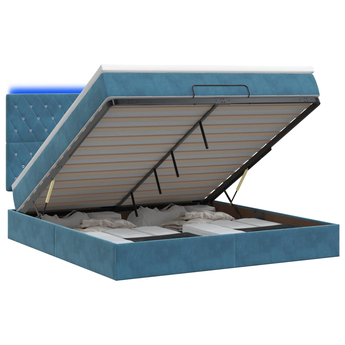 Κρεβάτι Ottoman με Στρώμα και LED Σκούρο Μπλε 160 x 200 cm - Pakobazaar