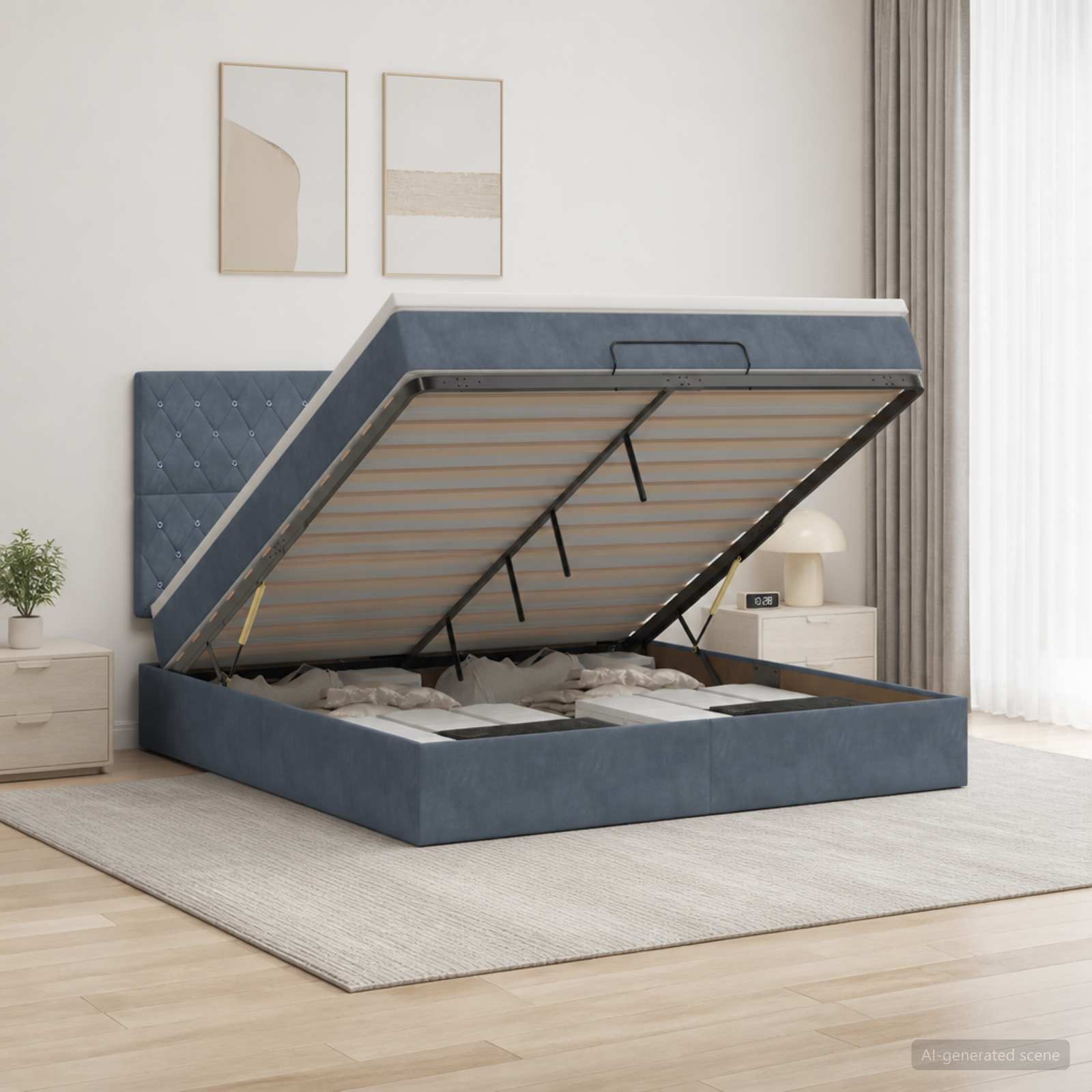 Κρεβάτι Ottoman με Στρώμα και LED Σκούρο Γκρι 180 x 200 cm - Pakobazaar
