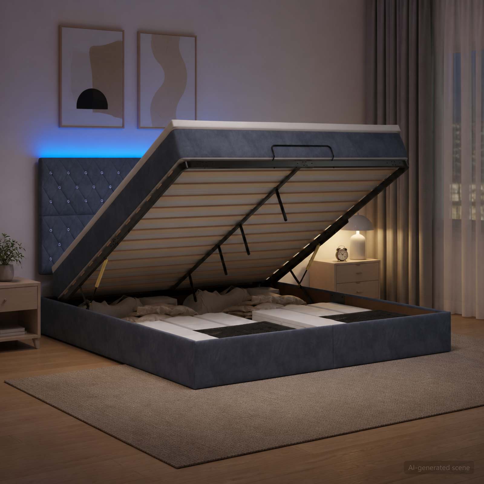 Κρεβάτι Ottoman με Στρώμα και LED Σκούρο Γκρι 180 x 200 cm - Pakobazaar