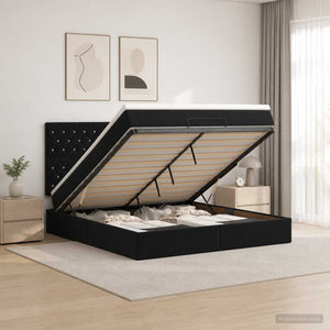 Κρεβάτι Ottoman με Στρώμα και LED Μαύρο 160 x 200 cm Βελούδο