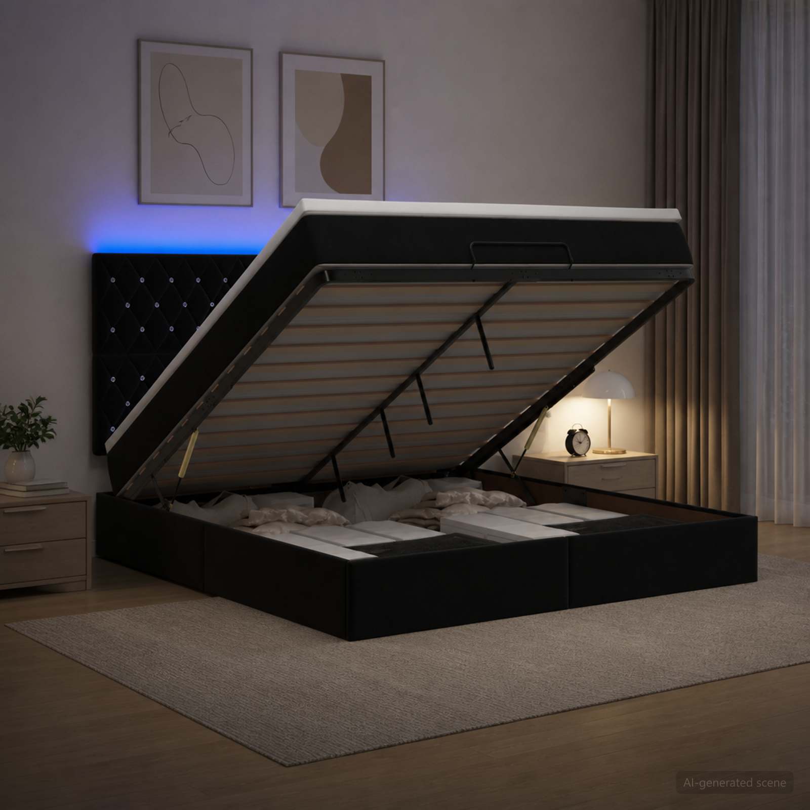 Κρεβάτι Ottoman με Στρώμα και LED Μαύρο 140 x 200 cm Βελούδο - Pakobazaar