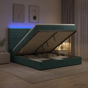 Κρεβάτι Ottoman με Στρώμα και LED Σκούρο Πράσινο 180 x 200 cm