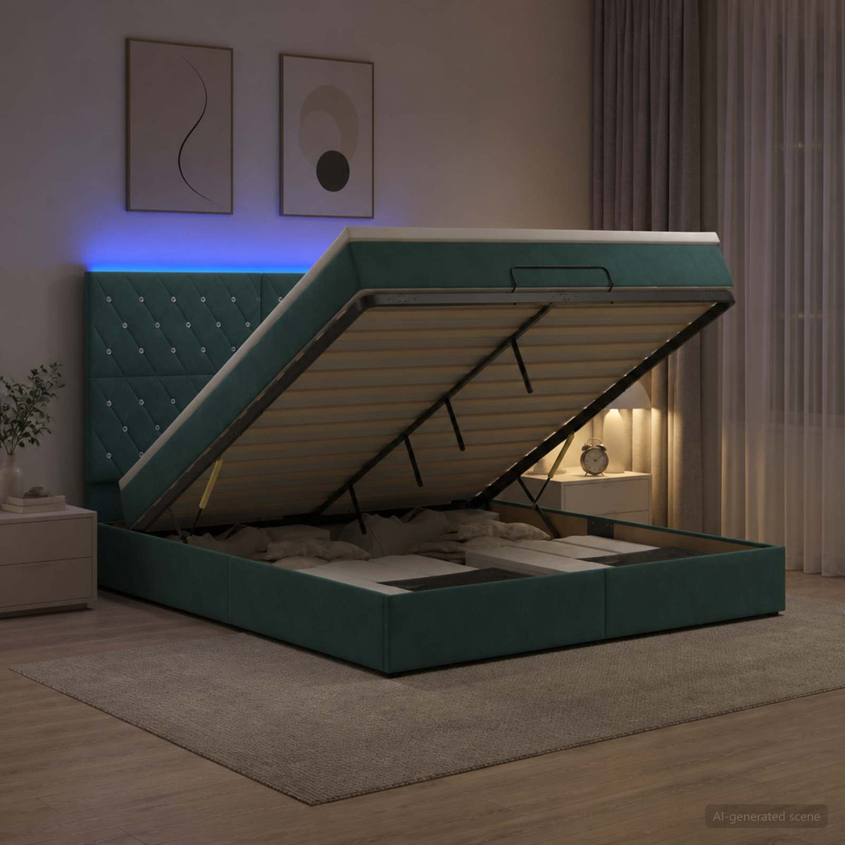 Κρεβάτι Ottoman με Στρώμα και LED Σκούρο Πράσινο 160 x 200 cm - Pakobazaar