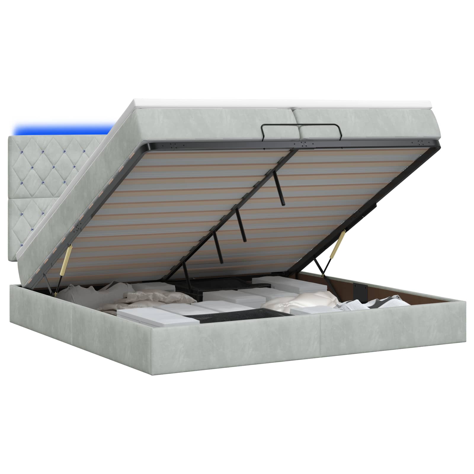 Κρεβάτι Ottoman με Στρώμα και LED Ανοιχτό γκρι 200 x 200 cm