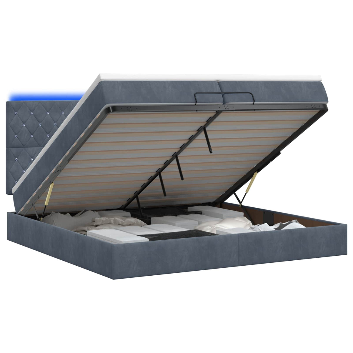 Κρεβάτι Ottoman με Στρώμα και LED Σκούρο Γκρι 200 x 200 cm - Pakobazaar