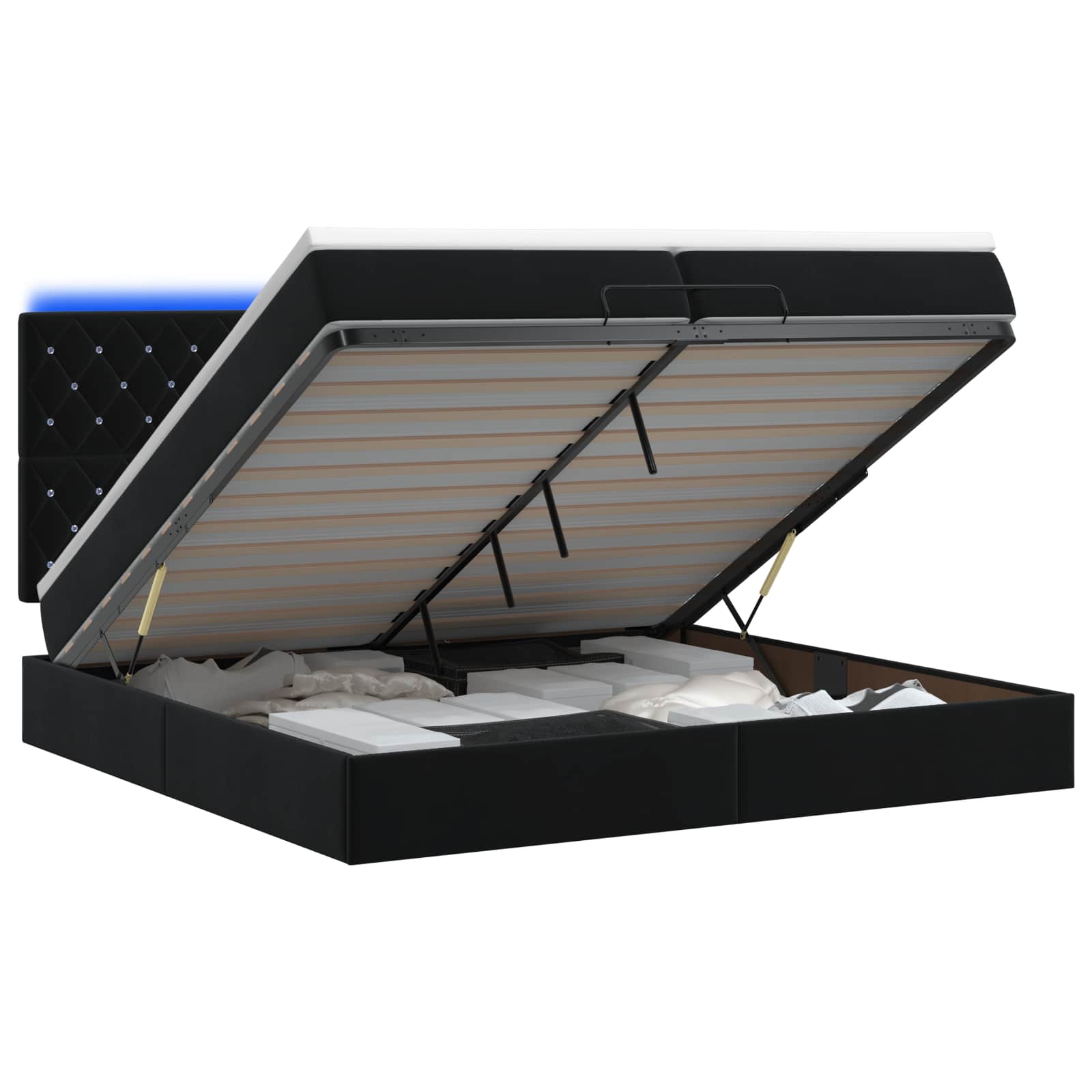 Κρεβάτι Ottoman με Στρώμα και LED Μαύρο 200 x 200 cm Βελούδο