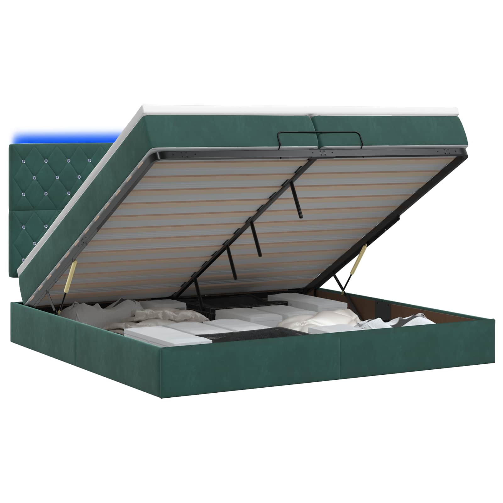 Κρεβάτι Ottoman με Στρώμα και LED Σκούρο Πράσινο 200 x 200 cm - Pakobazaar