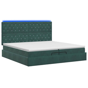 Κρεβάτι Ottoman με Στρώμα και LED Σκούρο Πράσινο 200 x 200 cm - Pakobazaar
