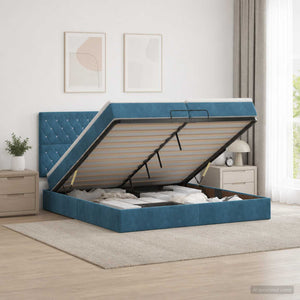 Κρεβάτι Ottoman με Στρώμα και LED Σκούρο Μπλε 200 x 200 cm - Pakobazaar