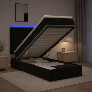 Κρεβάτι Ottoman με Στρώμα και LED Μαύρο 80 x 200 cm Βελούδο - Pakobazaar