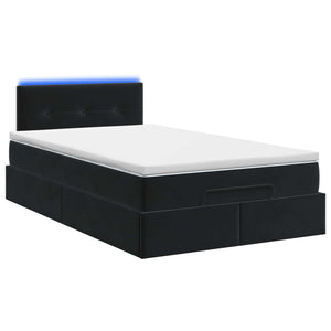 Κρεβάτι Ottoman με Στρώμα και LED Μαύρο 120 x 190 cm Βελούδο