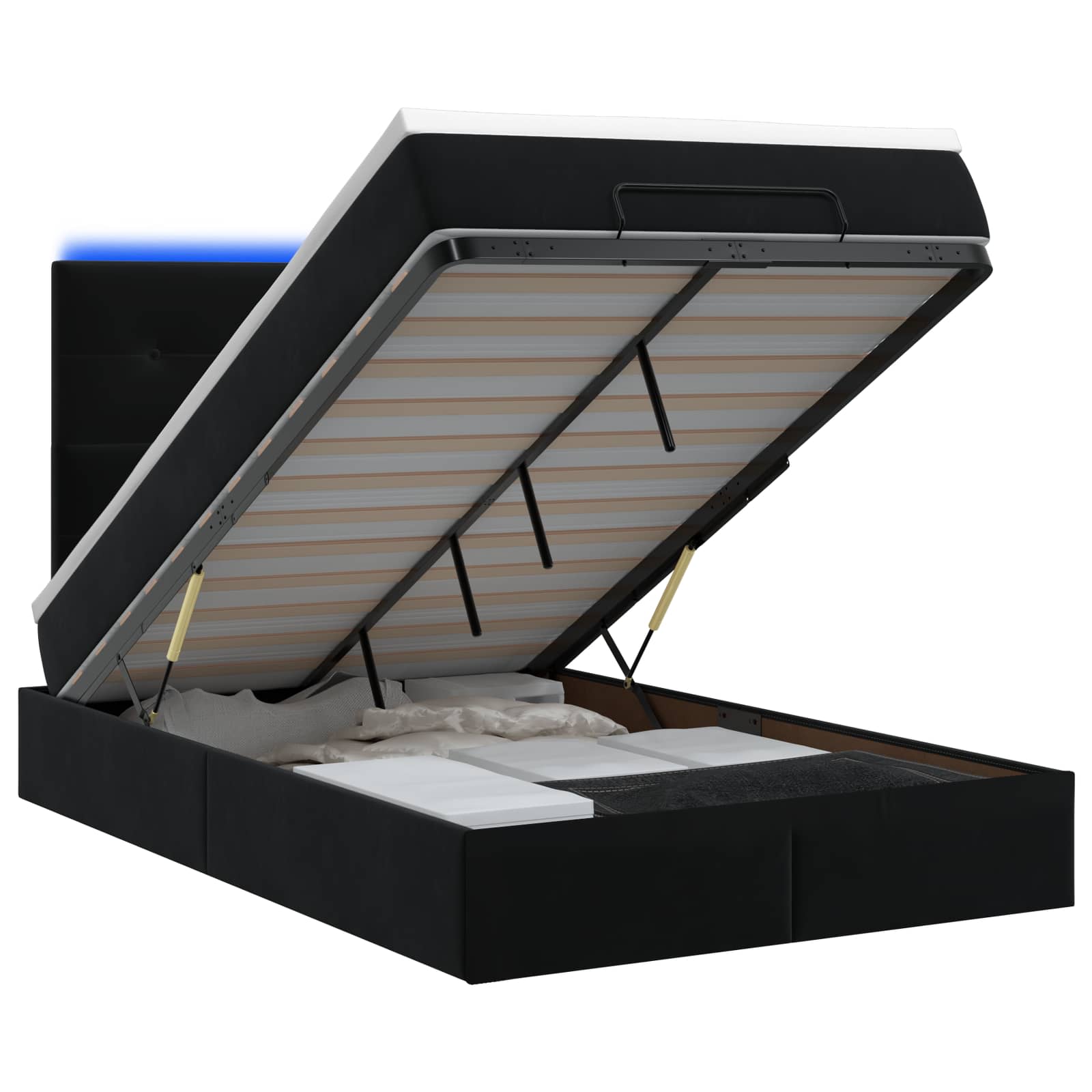Κρεβάτι Ottoman με Στρώμα και LED Μαύρο 120 x 200 cm Βελούδο - Pakobazaar