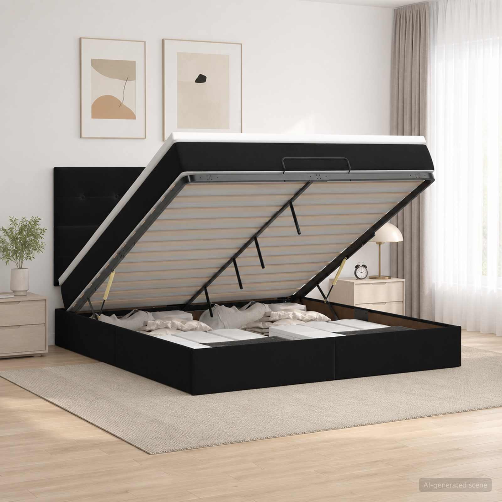Κρεβάτι Ottoman με Στρώμα και LED Μαύρο 160 x 200 cm Βελούδο - Pakobazaar