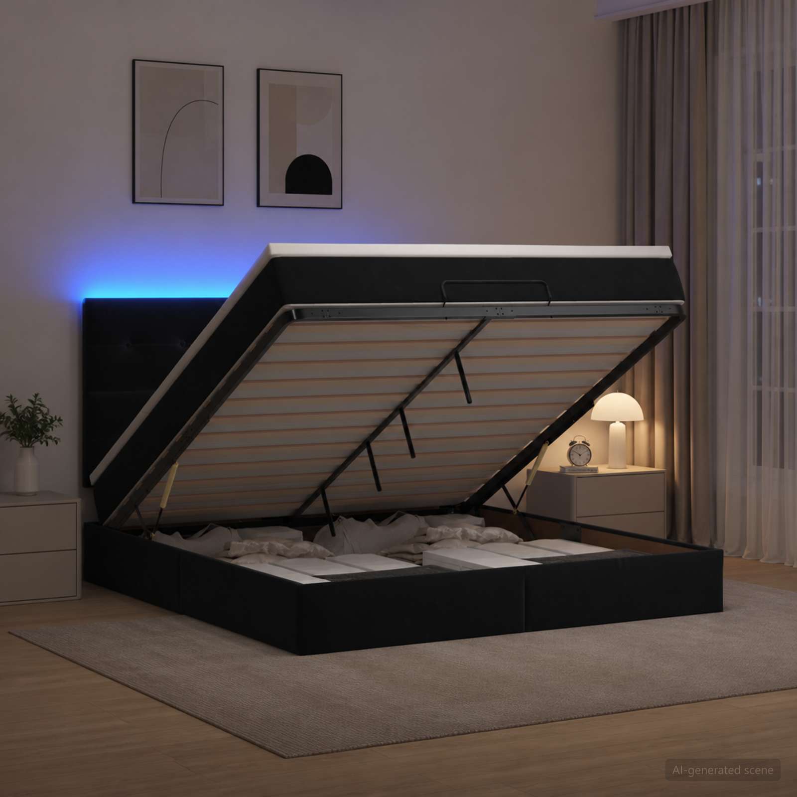 Κρεβάτι Ottoman με Στρώμα και LED Μαύρο 160 x 200 cm Βελούδο - Pakobazaar