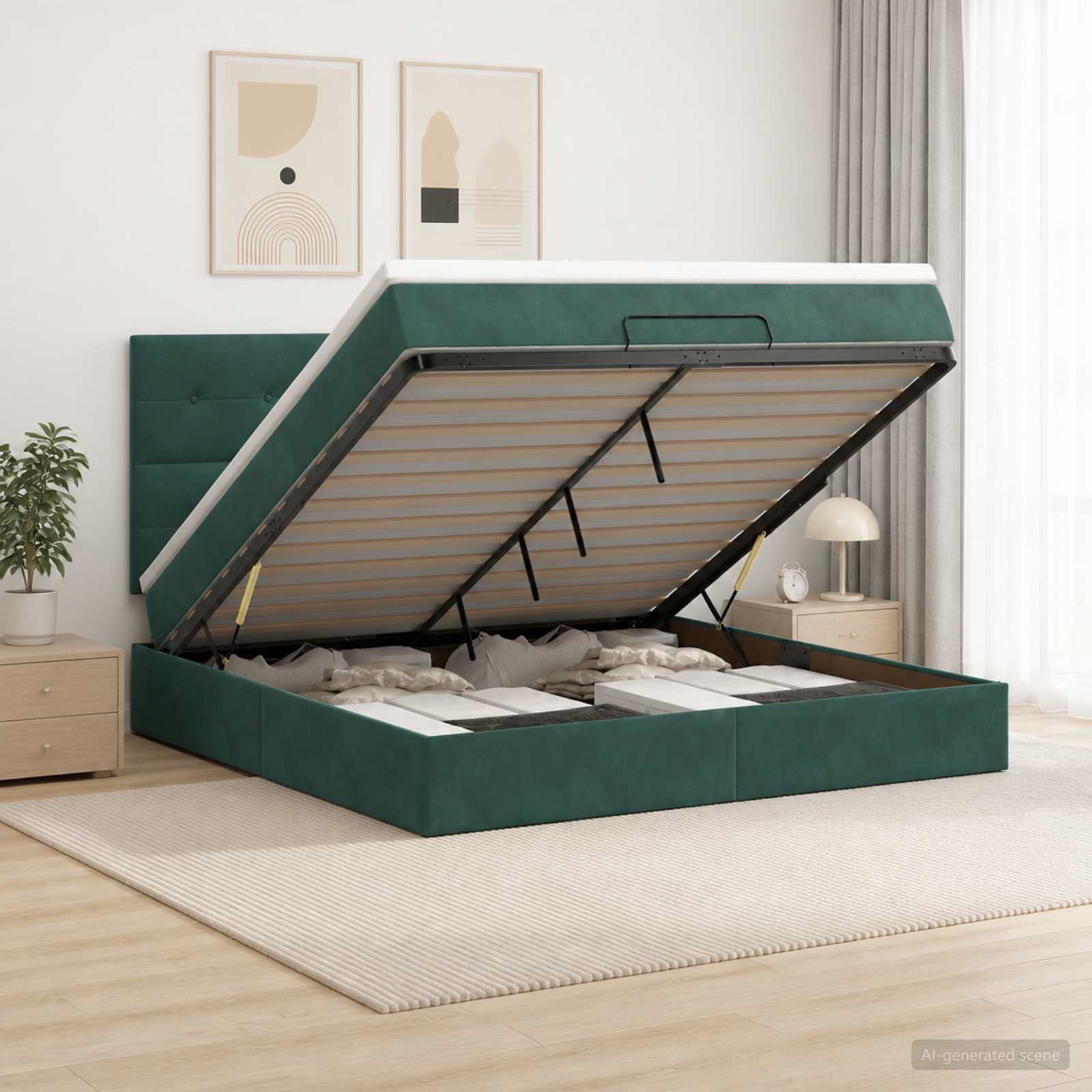 Κρεβάτι Ottoman με Στρώμα και LED Σκούρο Πράσινο 160 x 200 cm - Pakobazaar