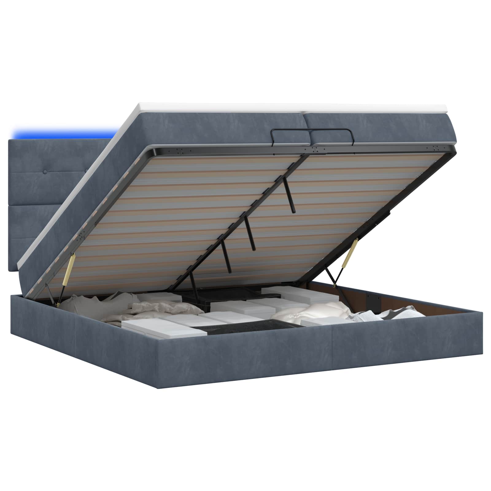 Κρεβάτι Ottoman με Στρώμα και LED Σκούρο Γκρι 200 x 200 cm - Pakobazaar