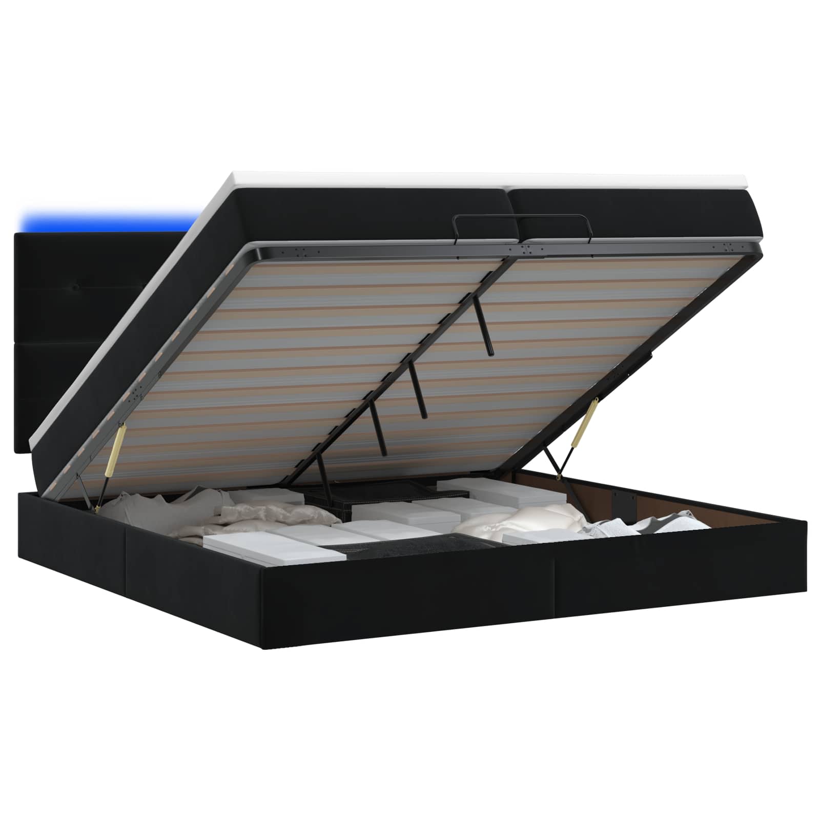 Κρεβάτι Ottoman με Στρώμα και LED Μαύρο 200 x 200 cm Βελούδο - Pakobazaar