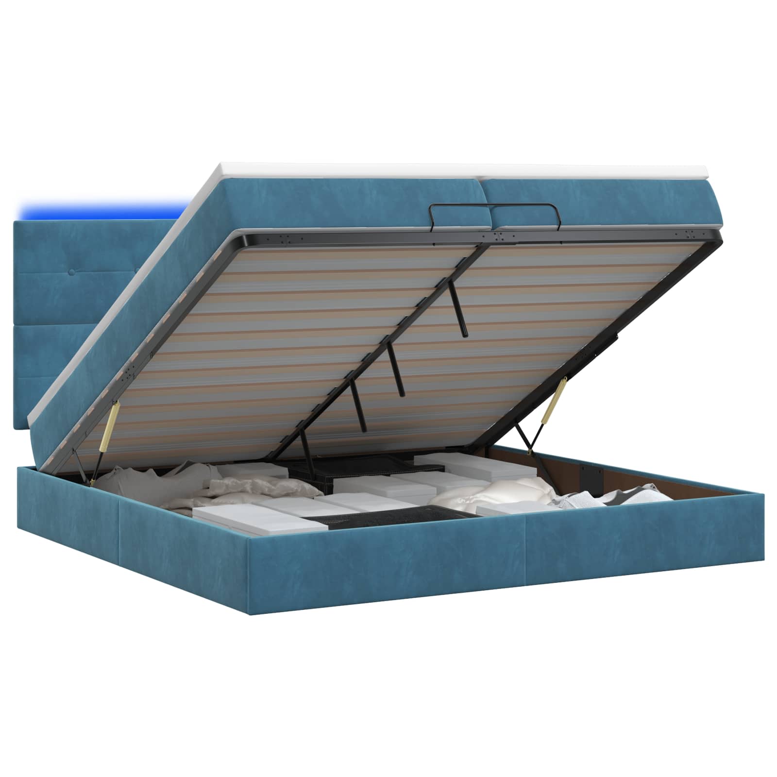 Κρεβάτι Ottoman με Στρώμα και LED Σκούρο Μπλε 200 x 200 cm - Pakobazaar