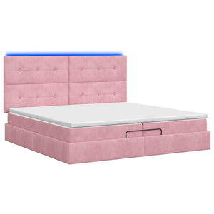Κρεβάτι Ottoman με Στρώμα και LED Ροζ 200 x 200 cm Βελούδο - Pakobazaar
