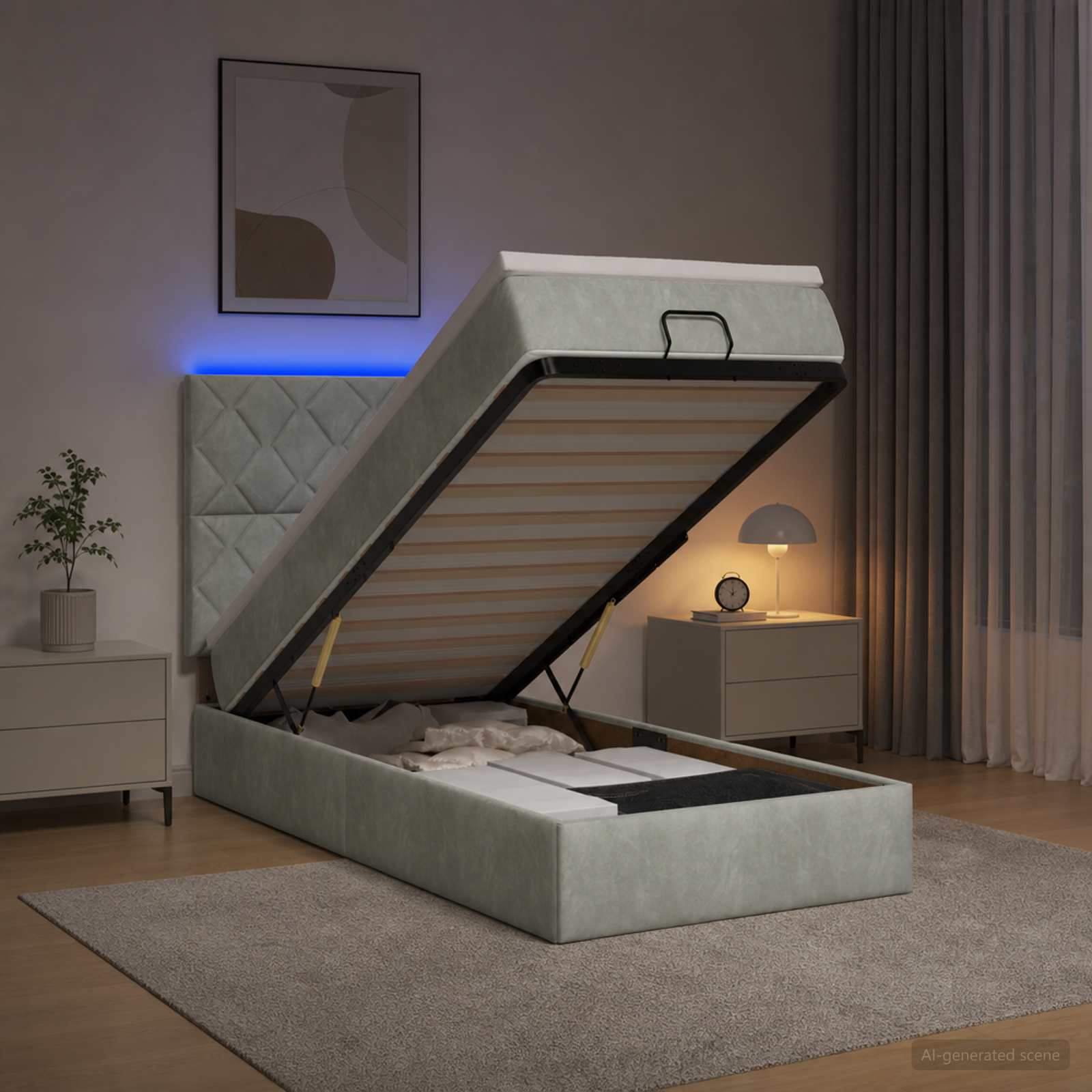 Κρεβάτι Ottoman με Στρώμα και LED Ανοιχτό γκρι 90 x 200 cm - Pakobazaar