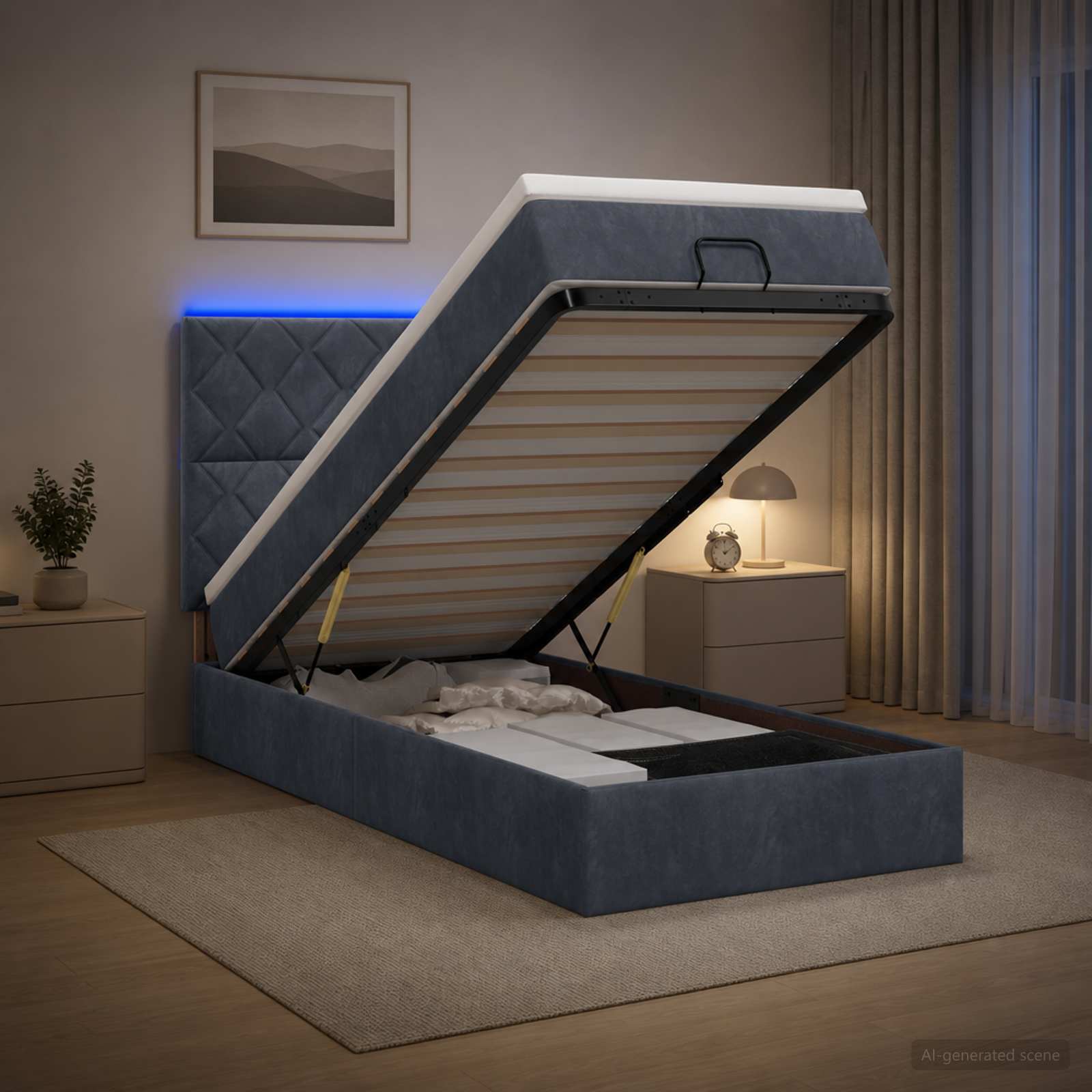 Κρεβάτι Ottoman με Στρώμα και LED Σκούρο Γκρι 100 x 200 cm - Pakobazaar