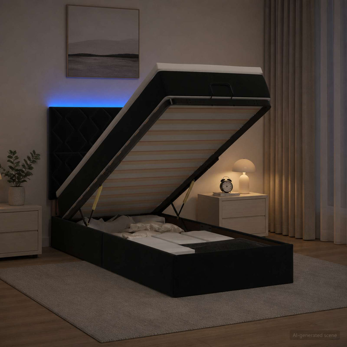 Κρεβάτι Ottoman με Στρώμα και LED Μαύρο 80 x 200 cm Βελούδο - Pakobazaar