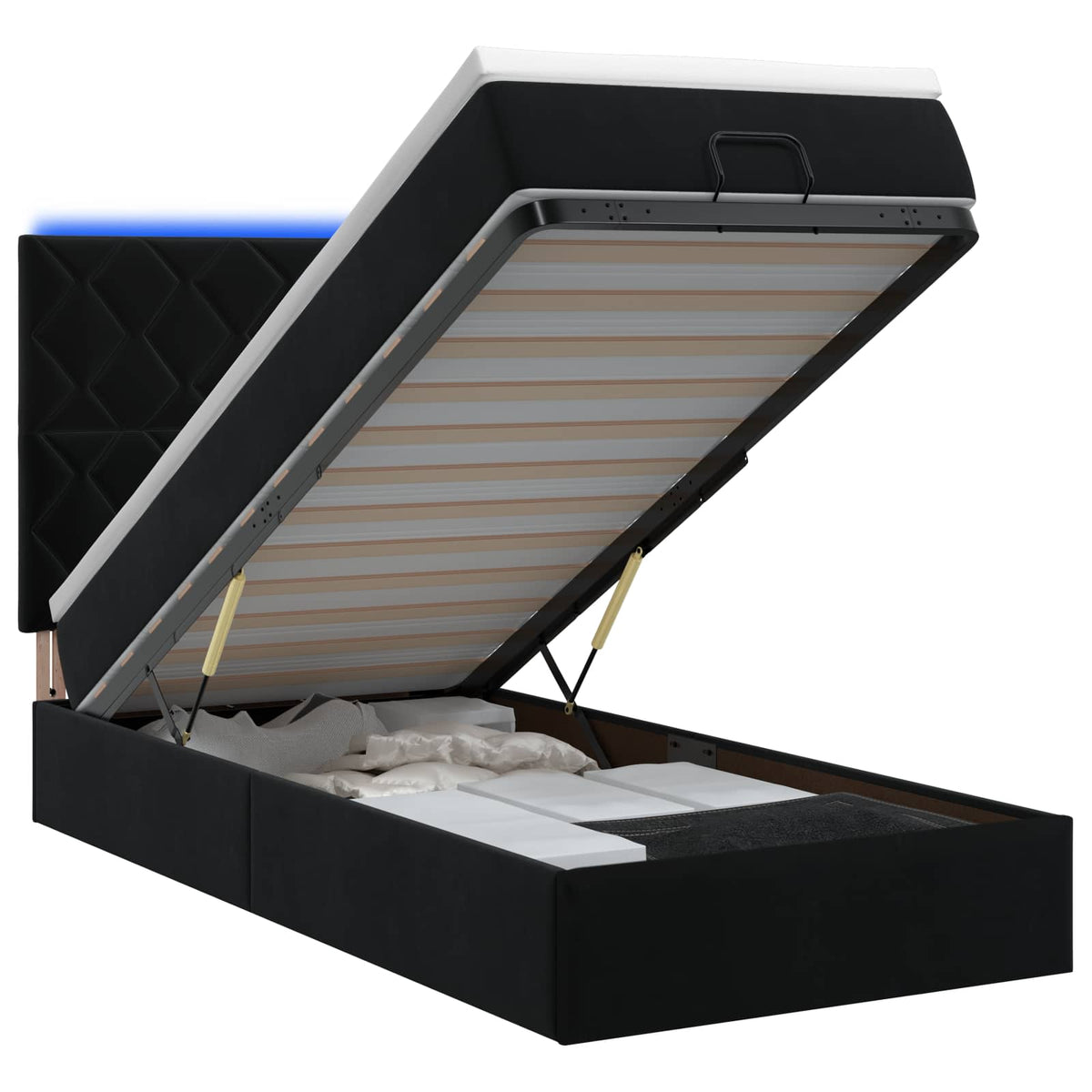 Κρεβάτι Ottoman με Στρώμα και LED Μαύρο 80 x 200 cm Βελούδο - Pakobazaar