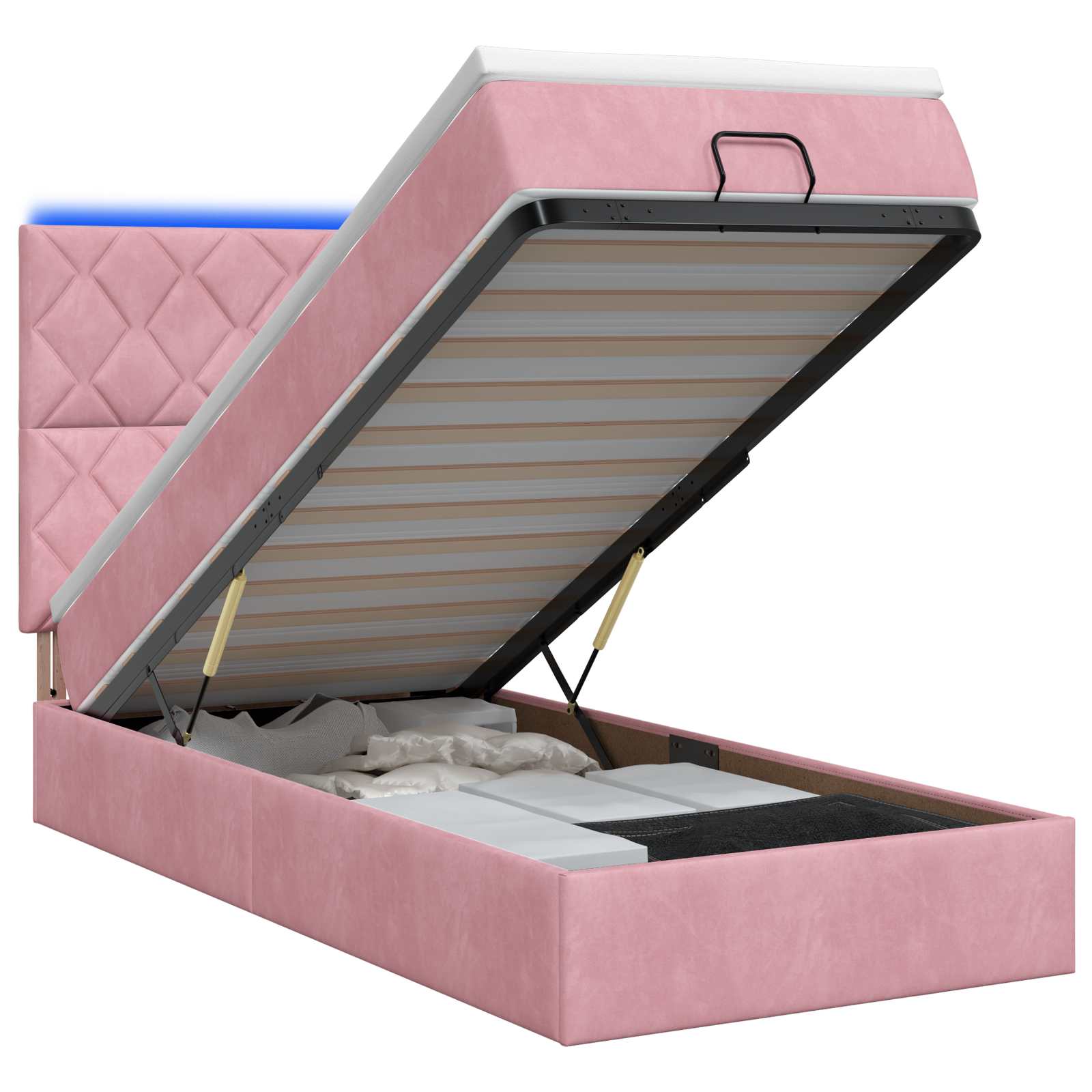 Κρεβάτι Ottoman με Στρώμα και LED Ροζ 90 x 190 cm Βελούδο - Pakobazaar