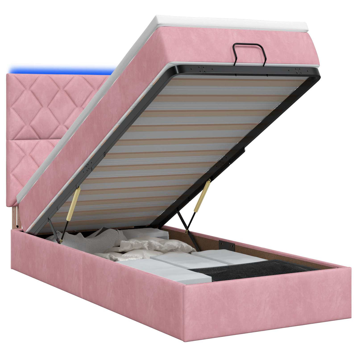 Κρεβάτι Ottoman με Στρώμα και LED Ροζ 100 x 200 cm Βελούδο - Pakobazaar