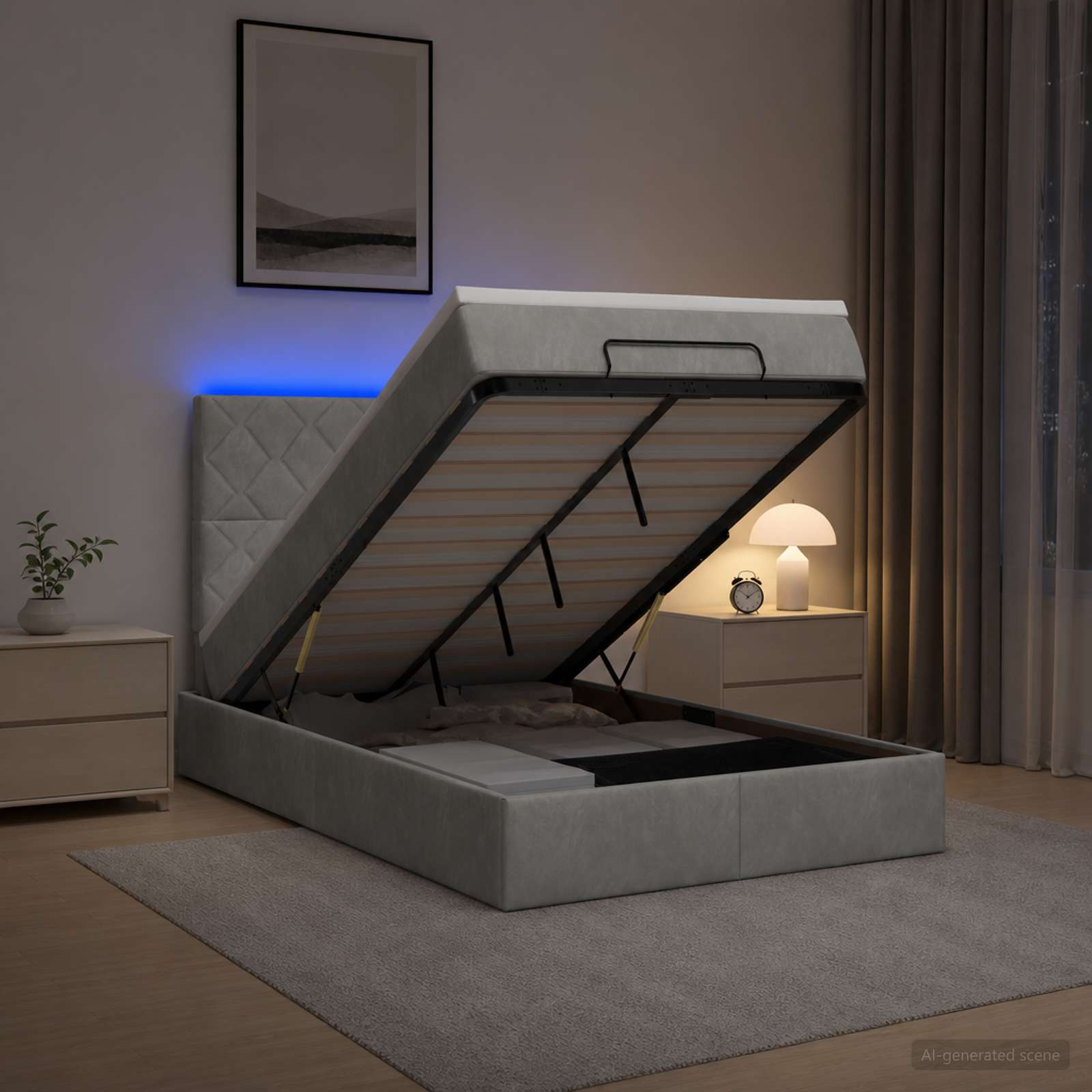 Κρεβάτι Ottoman με Στρώμα και LED Ανοιχτό γκρι 120 x 200 cm - Pakobazaar